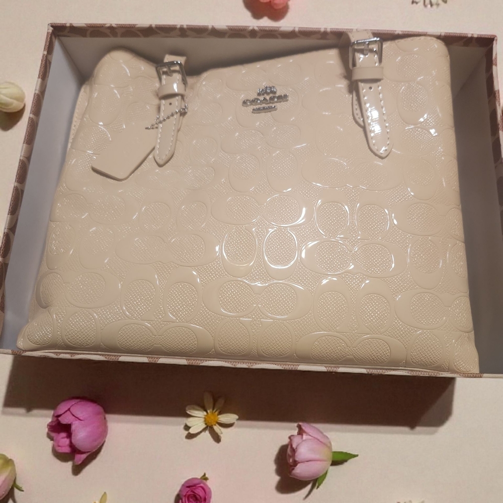 Designer Indpired Embossed Cream Shoulder Bag